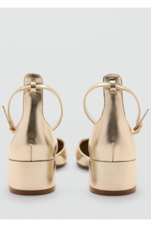 کفش پاشنه دار چرم لاکی طلایی زنانه مانگو | 77032922