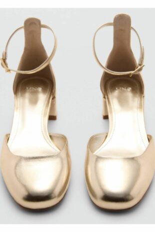 کفش پاشنه دار چرم لاکی طلایی زنانه مانگو | 77032922