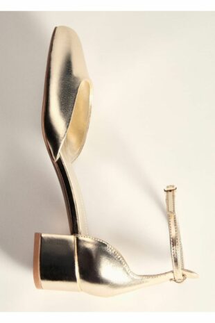 کفش پاشنه دار چرم لاکی طلایی زنانه مانگو | 77032922