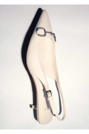 کفش سنگ کریستال پاشنه باز بژ زنانه مانگو | 77064038