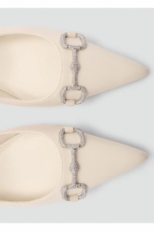 کفش سنگ کریستال پاشنه باز بژ زنانه مانگو | 77064038