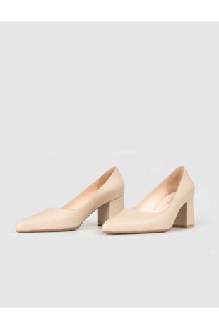 کفش زنانه چرم اصل بژ پاشنه ضخیم بژ زنانه کابانی | 119847