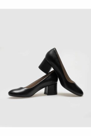 کفش پاشنه ضخیم زنانه مشکی چرم اصل سیاه زنانه کابانی | 121116