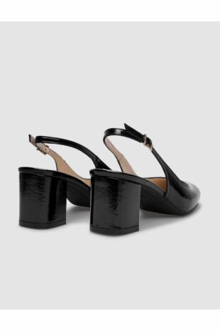 کفش های زنانه پاشنه دار پشت باز چرم اصل مشکی سیاه زنانه کابانی | 124481