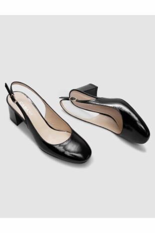 کفش های زنانه پاشنه دار پشت باز چرم اصل مشکی سیاه زنانه کابانی | 124481