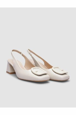 کفش های پاشنه دار زنانه با سگک سفید 100٪ چرم اصل سفید زنانه کابانی | 124482