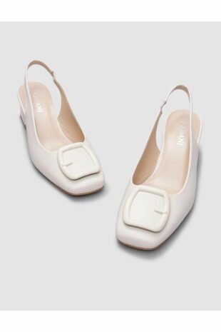 کفش های پاشنه دار زنانه با سگک سفید 100٪ چرم اصل سفید زنانه کابانی | 124482