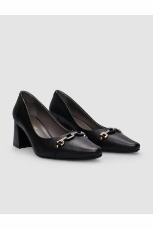 کفش پاشنه دار زنانه سگک دار مشکی 100% چرم اصل سیاه زنانه کابانی | 125054