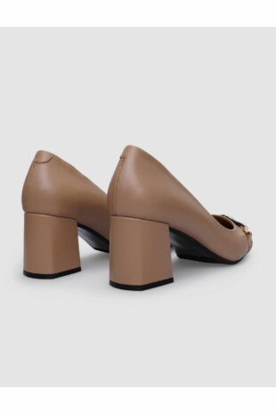 کفش پاشنه دار زنانه سگک دار 100% چرم اصل بژ زنانه کابانی | 125054