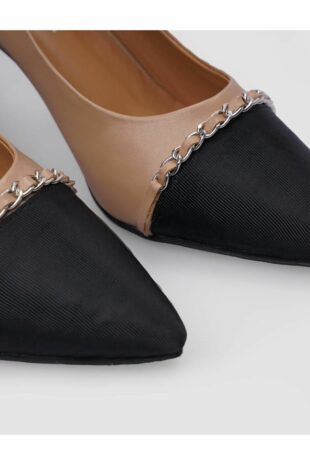 کفش پاشنه دار زنانه بژ 100% چرم اصل با جزئیات سگک بژ زنانه کابانی | 125056