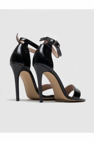 کفش های پاشنه دار زنانه مشکی چرم اصل با جزئیات نوار چسب سیاه زنانه کابانی | 9YBB65AY015428