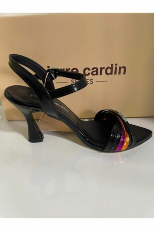 کفشهای پاشنهدار رنگارنگ پاشنه کوتاه و راحت با جزئیات سنگی PİERRE CARDIN 53070 سیاه زنانه پیر کاردین | PC 53070