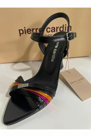 کفشهای پاشنهدار رنگارنگ پاشنه کوتاه و راحت با جزئیات سنگی PİERRE CARDIN 53070 سیاه زنانه پیر کاردین | PC 53070