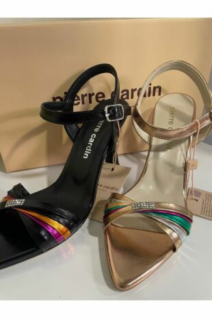 کفشهای پاشنهدار رنگارنگ پاشنه کوتاه و راحت با جزئیات سنگی PİERRE CARDIN 53070 سیاه زنانه پیر کاردین | PC 53070