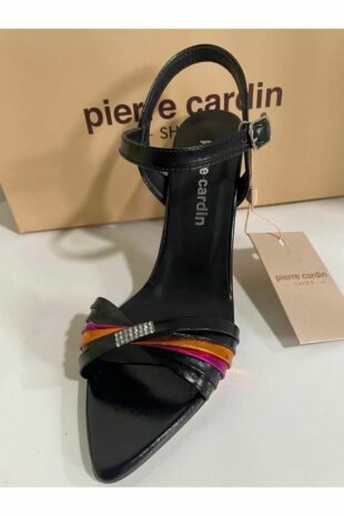 کفشهای پاشنهدار رنگارنگ پاشنه کوتاه و راحت با جزئیات سنگی PİERRE CARDIN 53070 سیاه زنانه پیر کاردین | PC 53070