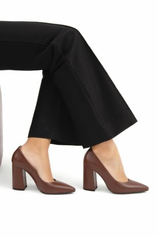 کفش کلاسیک پاشنه بلند قهوه ای زنانه تامر تانچا | 33 9200 BN AYK SK22/23 Tamer Tanca