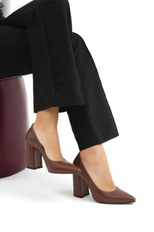 کفش کلاسیک پاشنه بلند قهوه ای زنانه تامر تانچا | 33 9200 BN AYK SK22/23 Tamer Tanca