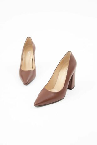 کفش کلاسیک پاشنه بلند قهوه ای زنانه تامر تانچا | 33 9200 BN AYK SK22/23 Tamer Tanca