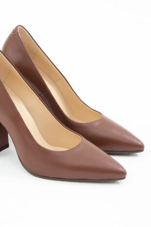 کفش کلاسیک پاشنه بلند قهوه ای زنانه تامر تانچا | 33 9200 BN AYK SK22/23 Tamer Tanca