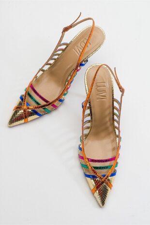 کفش کلاسیک پاشنه بلند طلایی زنانه لویی شوز | 225-5133 luvishoes