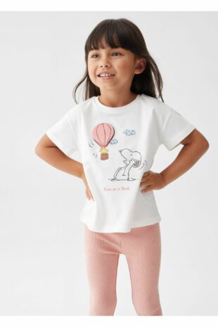 تی شرت سفید دخترانه مانگو | 57042523 MANGO