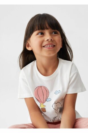 تی شرت سفید دخترانه مانگو | 57042523 MANGO