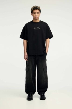 سویشرت سیاه آستین کوتاه مردانه پول اند بیر | 3594524 Pull & Bear