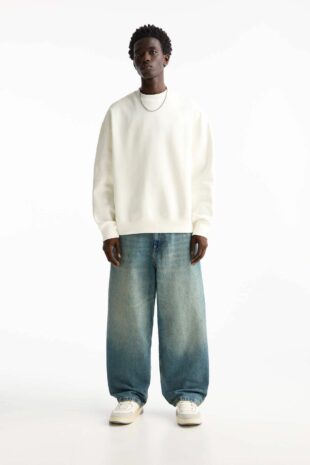 سویشرت سفید آستین بلند مردانه پول اند بیر | 7590514 Pull & Bear