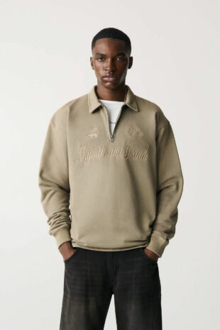 سویشرت قهوه ای آستین بلند مردانه پول اند بیر | TYCB63706725D5B901 Pull & Bear