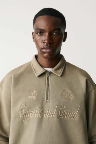 سویشرت قهوه ای آستین بلند مردانه پول اند بیر | TYCB63706725D5B901 Pull & Bear