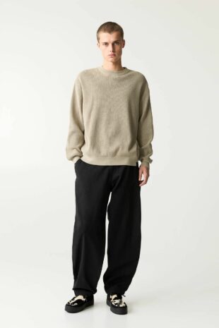 بافت خاکستری آستین بلند مردانه پول اند بیر | 3558501 Pull & Bear